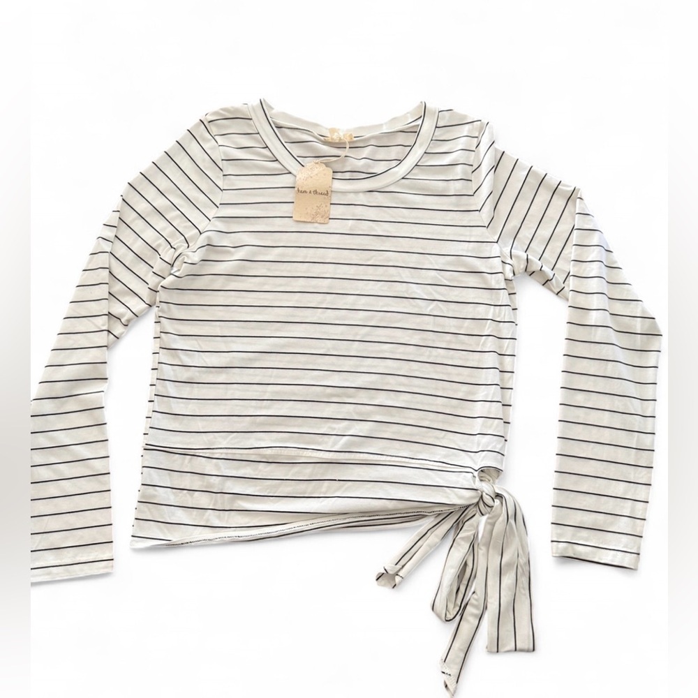 Hem & Thread Striped Side Tie Top Long Sleeve NWT